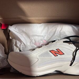 New Balance Cream and Red Athletic Shoes